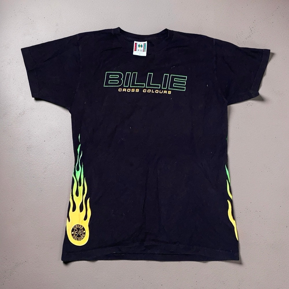 Billie Eilish x Cross Colours Mens M Black Graphic Flame T-Shirt